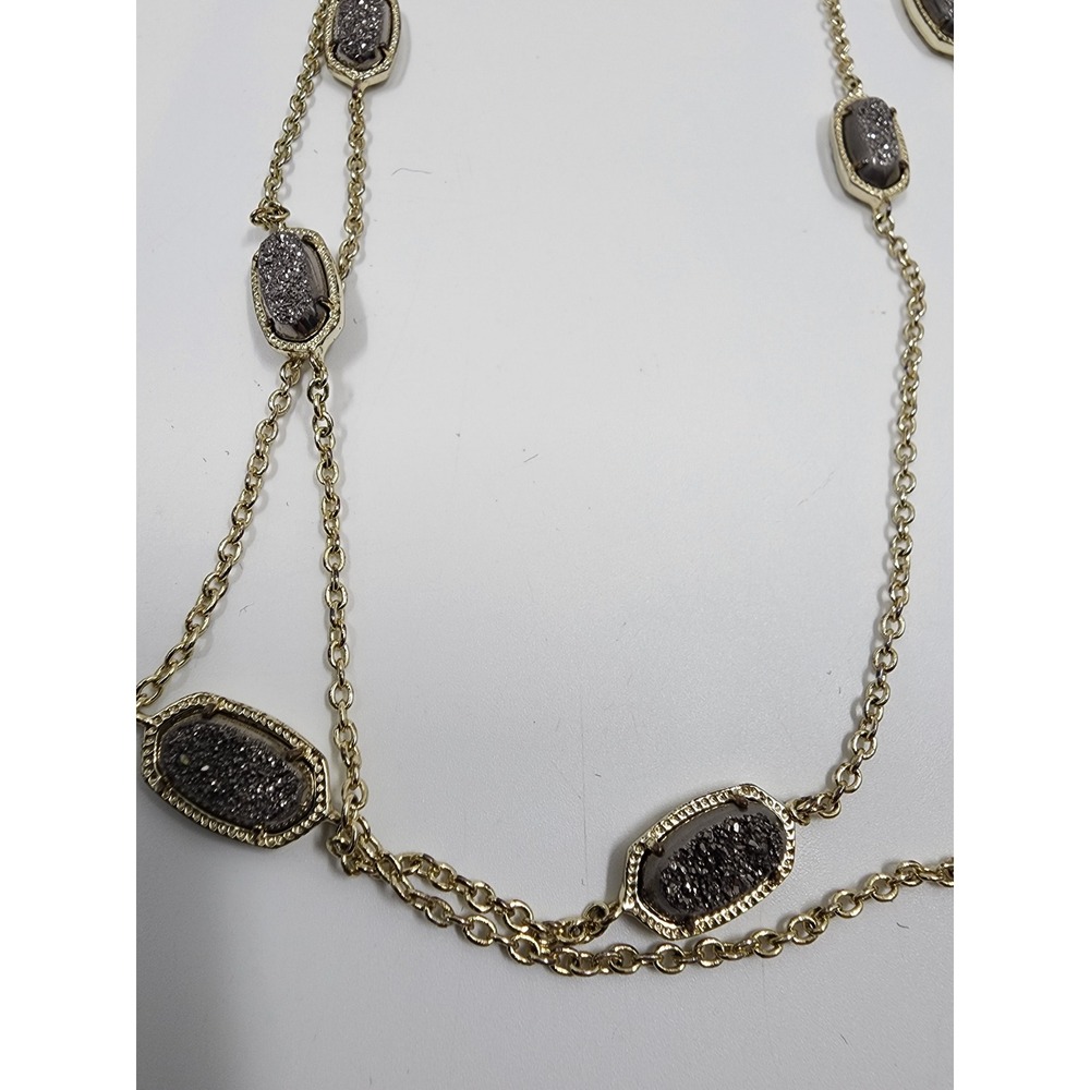 Kendra Scott Black Drusy Elisa Station Long Necklace Gold Tone Filigree - Picture 4 of 6
